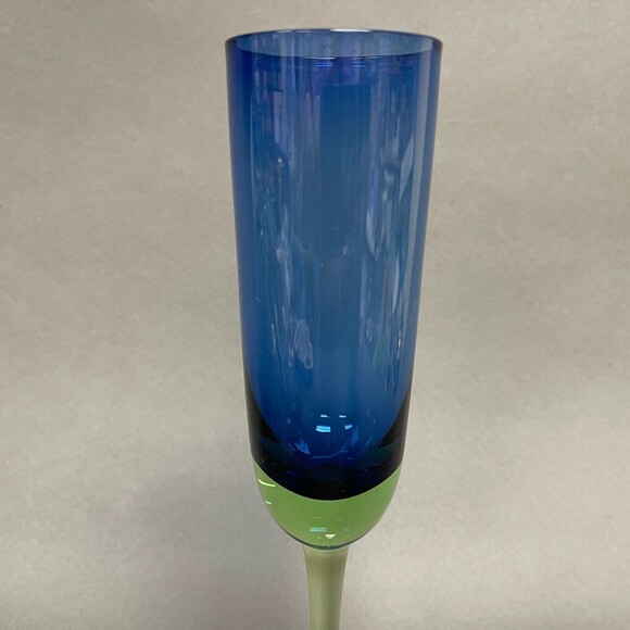 Festival Green Blue by Block Champagne Flute Glass Stemmed 10 1/4" - Picture 3 of 6